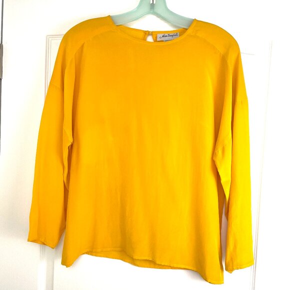 ADAM DOUGLAS Women's Yellow Blouse Top 100% Silk Size Medium 3/4 Sleeve - Picture 1 of 7